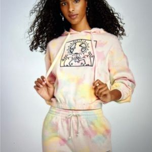 Urban Outfitters Keith Haring Tie Dye Cropped Hoodie
